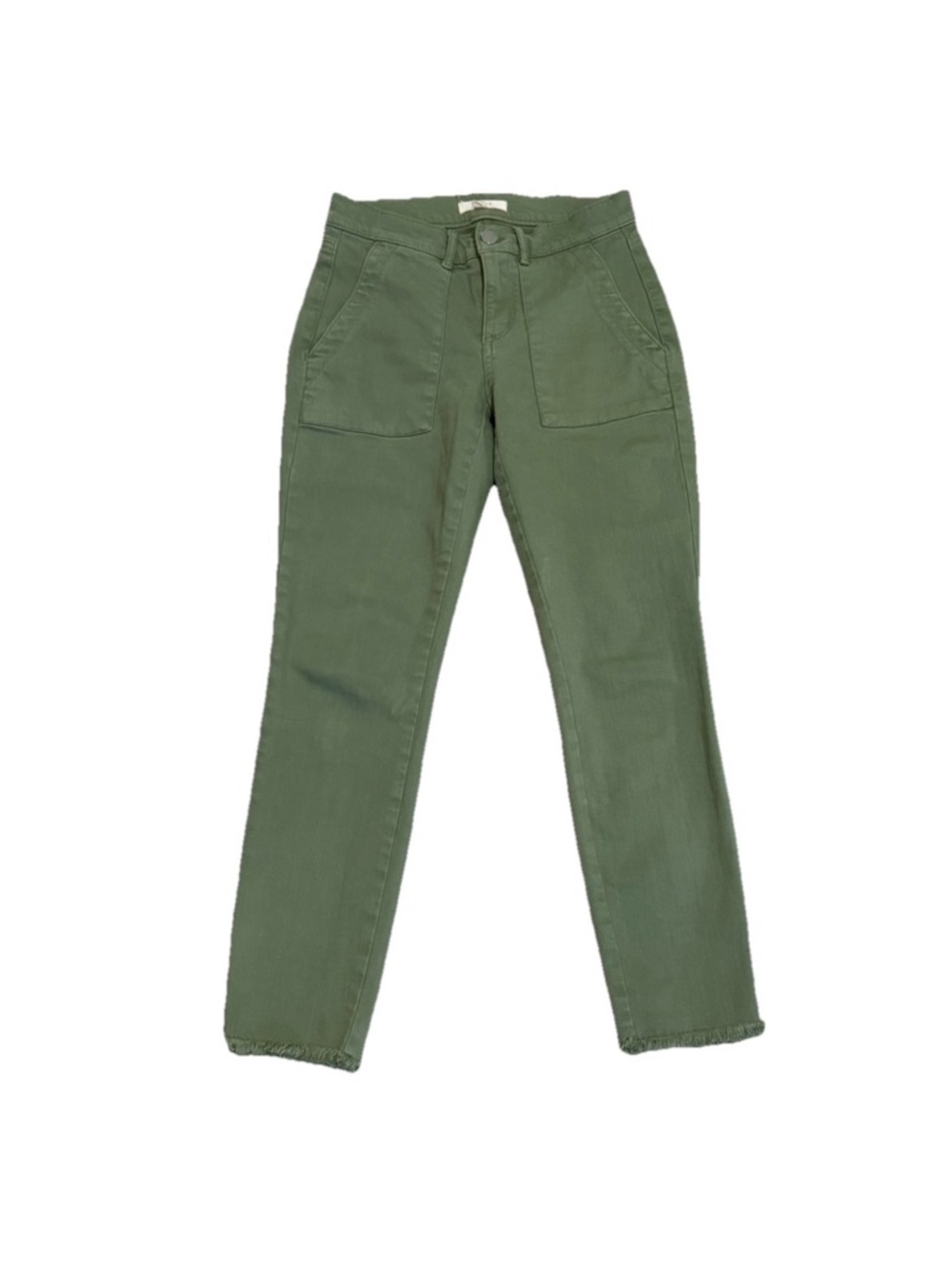 LOFT Green Twill Ankle Utility Pants Petite Raw Hem Button Zip Stretch Women-00P